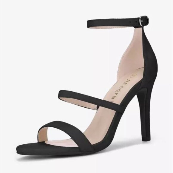 Allegra K Suede Ankle Triple Strap High Stiletto Heels Black, Size 9 - Picture 1 of 5